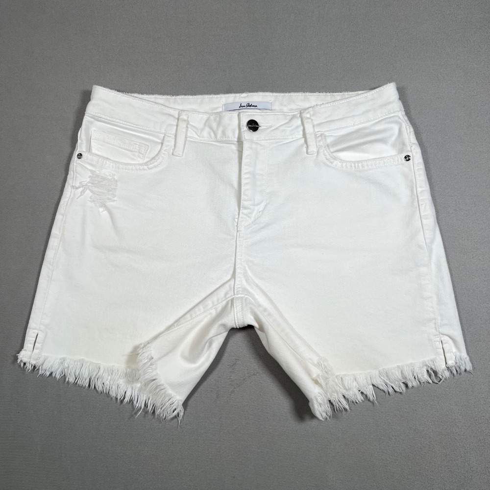 Sam Edelman The Derby Bermuda Shorts White Frayed Hem Denim Size 30/10